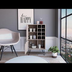 EDEN Bar Single Door Cabinet, Eight Built-in Wine Rack, Four Legs, Light Gray
