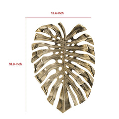 Mirage 19 Inch Aluminum Wall Hanging Bowl, Monstera Leaf, Bright Gold Finish