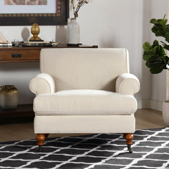 Polyxena 38" Lawson Accent Arm Chair Metal Casters, Sky Neutral Beige Polyester