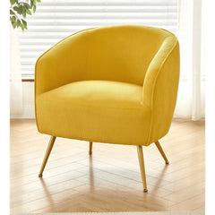 Corduroy Accent Chair with Gold Metal Legs, Modern Upholstered Armchair, Comfy Barrel Chair for Living Room Bedroom