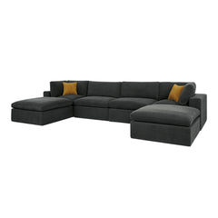 Coffee Bean Like Upholstery Full Compressed Modular Sectional with Toss Pillows