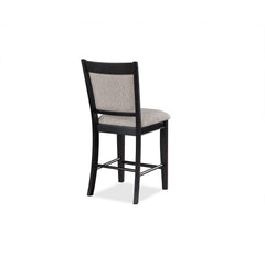Farmhouse Style 2pc Black Light Gray Counter Height Chair Bar Stool Footrest Upholstered Back Seat Wooden Furniture