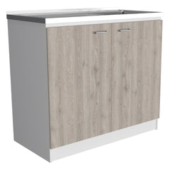 Pandora Sink, Double Door Cabinet, Two Shelves, White / Light Gray