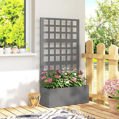 Galvanized Raised Garden Bed Planter Box with Trellis for Climbing Plants, Vegetable, Vines, 24" x 9" x 44.5", Gray