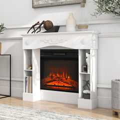 Baroque Fireplace Mantel, Freestanding Fireplace Surround with Leg for Electric Fireplaces, 45.3" W x 39.4" H, White