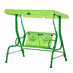 Kids Patio Swing, Adjustable Canopy Swing Glider, Kids Outdoor Swing Chair with 2 Seats, Seat-Belted Safety, Green