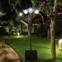 74.5" 3-head Solar Lamp Post Light with Planter, Solar Pole Lights Outdoor Waterproof LED Lighting for Backyard Pathway Patio Lawn Driveway Decor, Black