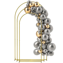 Metal Arch Backdrop Stand Set of 3, 7/6.5/6 ft Wedding Arch Frame, Balloon Backdrop Arch Stand Set for Birthday Party, Bridal Shower, Graduation, Ceremony, Banquet Decorations, Gold