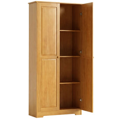 67" Pinewood Kitchen Pantry Storage Cabinet, Freestanding Cabinets with Doors and Shelves, Dining Room