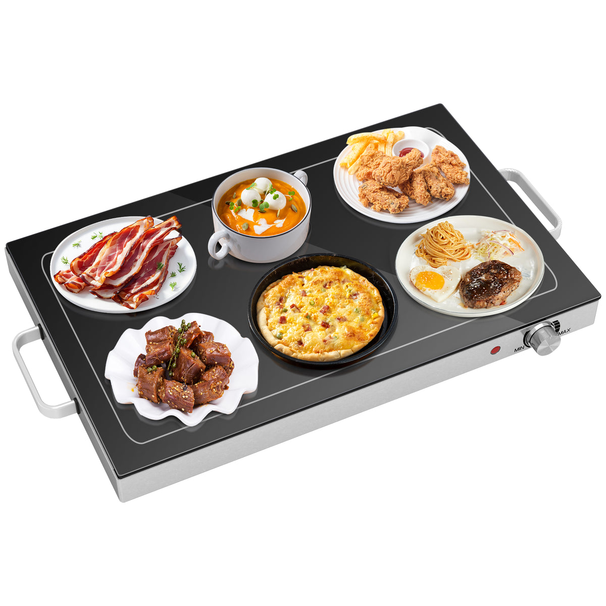 Food Warmer with Adjustable Temperature, Electric Warming Tray with Cool-Touch Handles for Parties, Buffets, Black