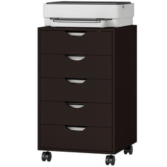 5 Drawer File Cabinet Storage Organizer Filing Cabinet with Nordic Minimalist Modern Style & Wheels, Brown
