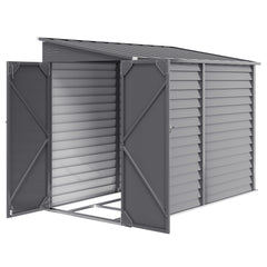 4.6' x 9' Outdoor Storage Shed, Lean to Metal Shed with Foundation Kit, Lockable Doors and Gloves for Patio, Lawn, Gray