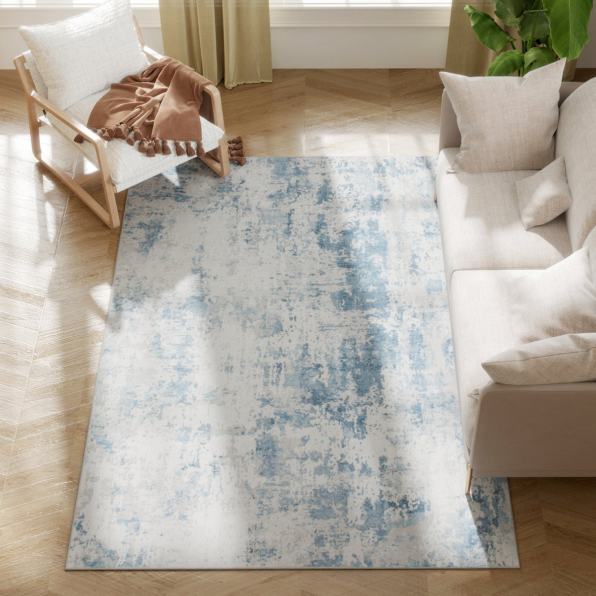Area Rug 4x6, Machine Washable Rug, Non-Slip Modern Abstract Floor Carpet for Living Room, Bedroom, Dining Room, Blue