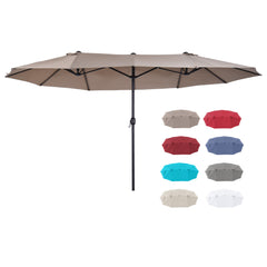 Patio Umbrella 15ft Double-Sided Outdoor Market Extra Large Umbrella with Crank Handle for Deck, Lawn, Backyard and Pool, Tan