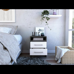 Nightstand 20"H, Two Drawers, Superior Top, Metal Handles, Smokey Oak / White