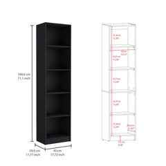 Home Xs Bookcase with 5-Tier Shelves and Slim Design -Black -Office