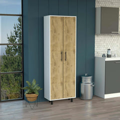 Valhalla Cabinet 71"H, Five Internal Shelves, Two Doors, White/Macadamia