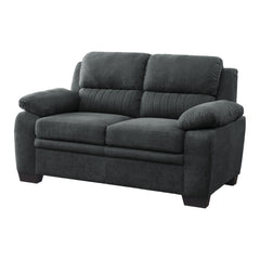 Aeneas 58 Inch Loveseat, Dark Gray Polyester, Foam Cushioned, Solid Wood