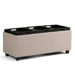 Neptune 42 inch Wide Storage Ottoman in Natural Linen Look Fabric
