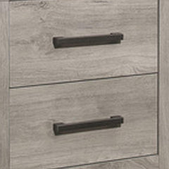 Mirage 25 Inch Classic 2 Drawer Nightstand, Metal Handles, Wood Grain Gray