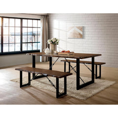 1pc Industrial Bench Two Tone Design U-shape Metal Bench Base Mimicking Chain Walnut And Black Finish
