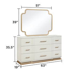Cassandra 4-Piece Queen Bedroom Set in Beige with Upholstered Bed, Dresser, Mirror and Nightstand