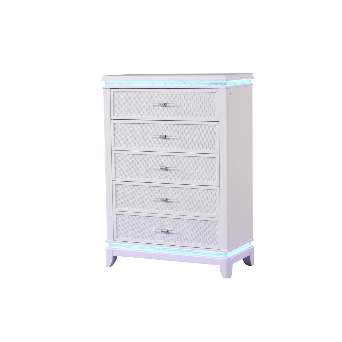 Avalon Modern Style 5-Drawer Chest with Diamond Drawer Pulls and Reflective Accents Made With Wood in White