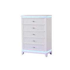Avalon Modern Style 5-Drawer Chest with Diamond Drawer Pulls and Reflective Accents Made With Wood in White