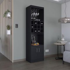 Infinity 71-Inch Tall Bar Cabinet 5-Tier Modern Bar Cabinet with Glass Holder Stemware Rack, Wine Cabinet, Liquor Cabinet, 12 Bottle Cubbies, 5 Shelves, and Pull Out Tray