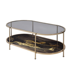 Apex Black Marble Print, Glass & Champagne Finish Coffee Table