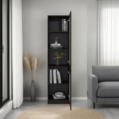 Home Double Glass Door Bookcase Cabinet with 5 Interior Shelves for Linen or Décor Storage