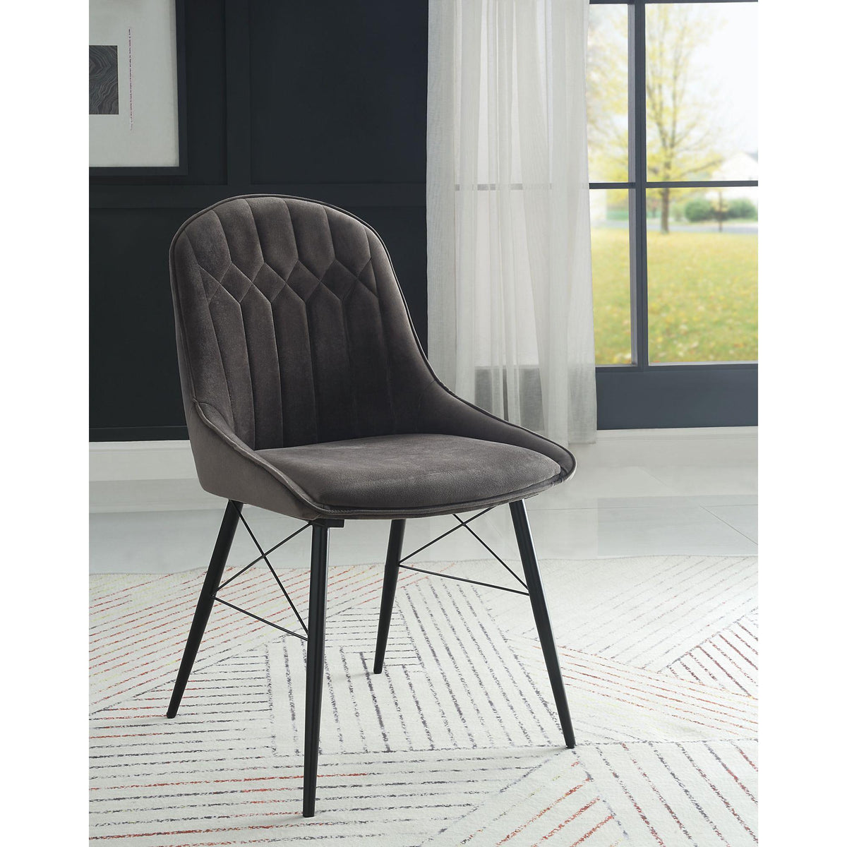Crest Dark Gray Fabric & Black Finish Side Chair (Set of 2)