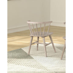 Mid-Century Modern Style 2pc Dining Chair Shaker Legs Molded Seat Spindle Back Natural Oak Finish Dining Room