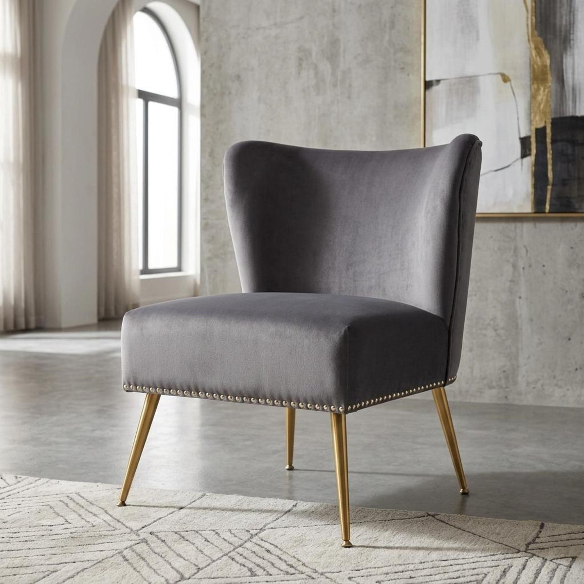 Archive Cloth Accent Chair, Armless Slipper Chair with Metal Legs, Modern Upholstered Side Chair for Living Room Bedroom Small Spaces
