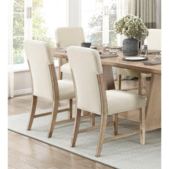Modern Comfortable Dining Side Chairs Set of 2pc Plush Beige Chenille Upholstered Seat and Back Wooden Furniture