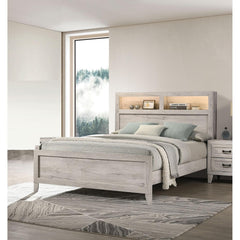 Agamemnon Bedroom 1pc Full Size Bed w Headboard Shelves and Light White Wash Contemporary Furniture