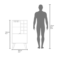 Eden 23" Wide Double Door Bar Cabinet and Glass door comparment, Eight bottle cubbies and stemware