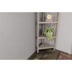 4-Shelf Tall Wood Corner Bookcase with Open Bookshelves, Washed Gray, 1PC