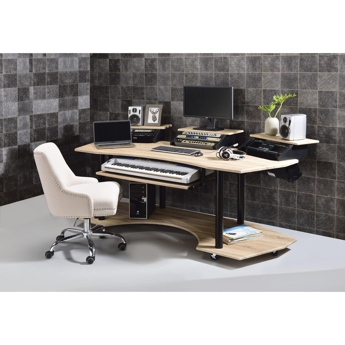 83" Eleazar Natural Oak Finish Music Recording Studio Desk