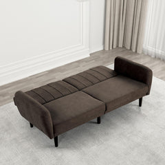 Clytemnestra Sofa Brown Color Converts into Bed Tufted Fabric Iron Leg Back Support 1pc Sofa Pocket Coil