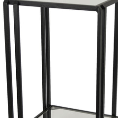Fable Plant Stand Table, Black Metal, Square Mirrored Top, 22 Inch