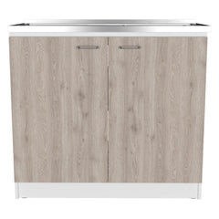 Pulsar Utility Sink with Cabinet One Shelf, Double Door Cabinet -Smokey Oak / Light Gray