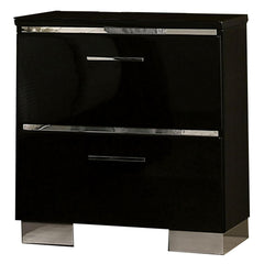 Sanctuary Two Drawer Nightstand with USB Charger, Chrome, Black