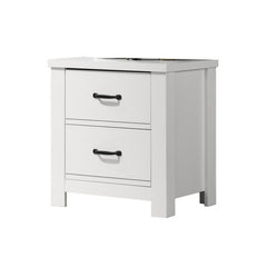 Sun 22 Inch Nightstand, 2 Drawers, Black Handles, Crisp White Finish