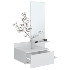 Record 23.6" Wide 3-Tier Shelf Floating Mirror Console Table, Full Extension Drawer White