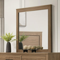 Dresser W Mirror Walnut Color Six Drawers Black Bar Pulls Transitional Style Bedroom Wooden