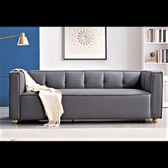 Polyester Sofa with Tufted Low Back Design, Elegant 3 Seater Couch for Coastal and Modern Farmhouse Living Rooms, 87 Inch Wide, Easy Assembly