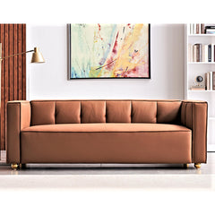 Polyester Sofa with Tufted Low Back Design, Elegant 3 Seater Couch for Coastal and Modern Farmhouse Living Rooms, 87 Inch Wide, Easy Assembly
