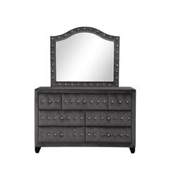Story Modern Style Crystal Tufted Upholstery Mirror finished with Velvet Fabric made with Wood in Gray (INCLUDES MIRROR ONLY)