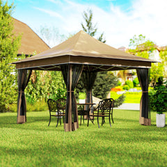 12 x 12 ft. Canopy Tent with Mesh Netting, UPF50+ Pop Up Tent with Carry Bag for Garden, Patio, Beige